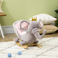 Qaba Baby Rocking Horse Elephant Rocking Chair Toddler Rocker Toy With Sound Wooden Base Seat Safety Belt For 1.5-3 Year Old, Gray