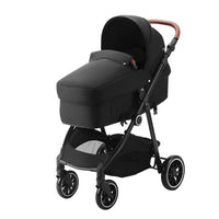 Standard Baby Stroller, Infant Toddler Stroller With Bassinet, 3rd-Gear Adjustable Backrest & Foldable & Reversible Seat, Carbon Steel Newborn Stroller With Leg Cover And Mesh Net, Black