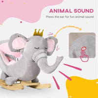 Qaba Baby Rocking Horse Elephant Rocking Chair Toddler Rocker Toy With Sound Wooden Base Seat Safety Belt For 1.5-3 Year Old, Gray
