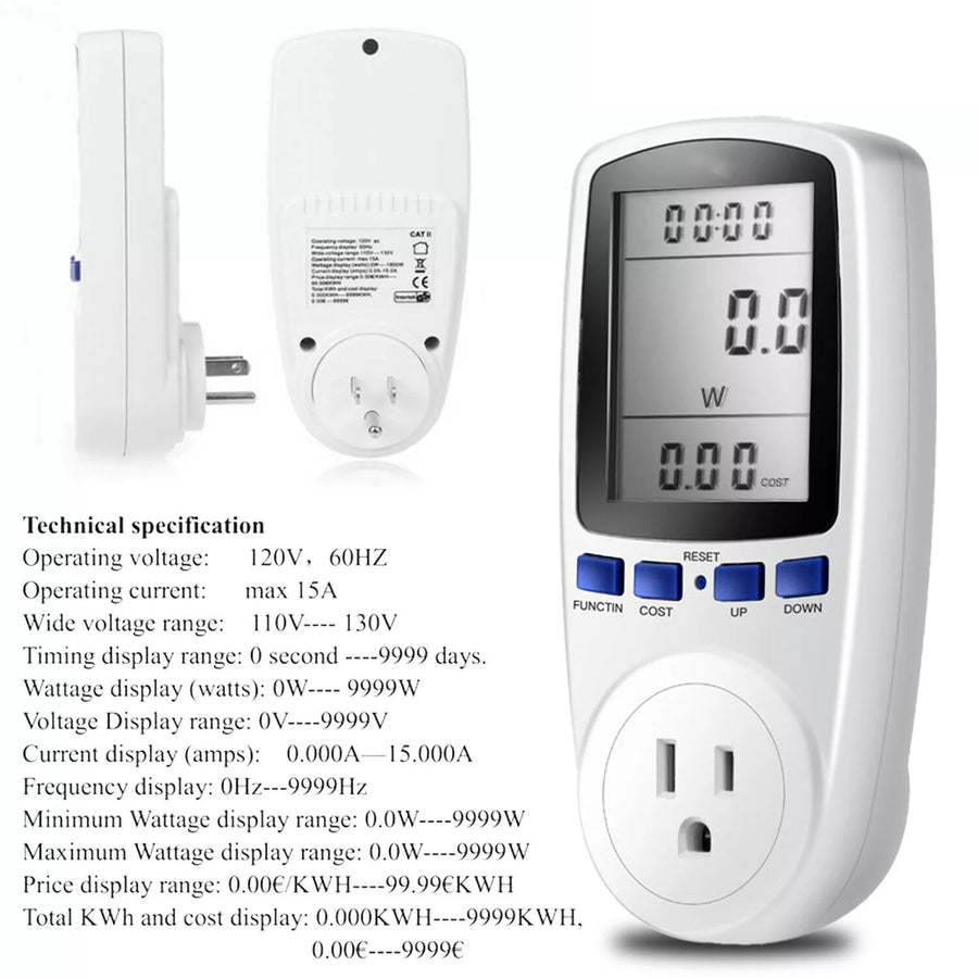 Digital Power Saving Energy Monitor Watt Amp Volt KWh Meter Electricity Analyzer Power Meter Plug, Power Consumption Monitor   With Digital LCD Display