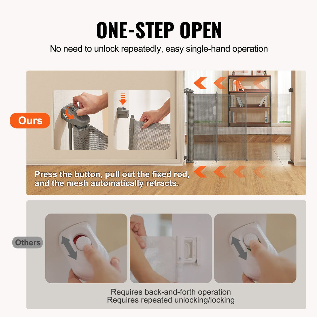 VEVOR Retractable Baby Gate,  Tall Mesh Baby Gate, Extends Up To 60 Wide Retractable Gate For Kids Or Pets, Retractable Dog Gates For Indoor Stairs, Doorways, Hallways, Playrooms, Gray