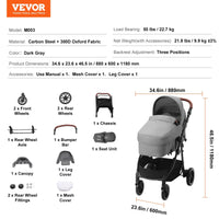 VEVOR Standard Baby Stroller, Infant Toddler Stroller With Bassinet, 3rd-Gear Adjustable Backrest & Foldable & Reversible Seat, Carbon Steel Newborn Stroller With Leg Cover And Mesh Net, Dark Grey