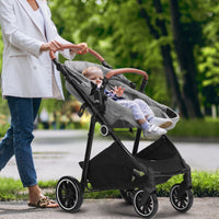 VEVOR Standard Baby Stroller, Infant Toddler Stroller With Bassinet, 3rd-Gear Adjustable Backrest & Foldable & Reversible Seat, Carbon Steel Newborn Stroller With Leg Cover And Mesh Net, Dark Grey