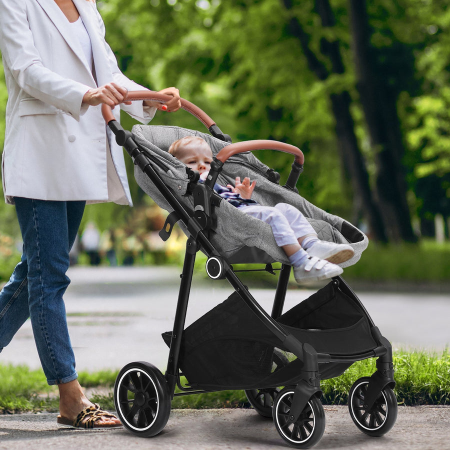 VEVOR Standard Baby Stroller, Infant Toddler Stroller With Bassinet, 3rd-Gear Adjustable Backrest & Foldable & Reversible Seat, Carbon Steel Newborn Stroller With Leg Cover And Mesh Net, Dark Grey