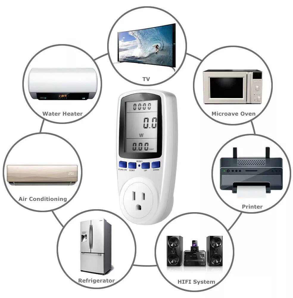 Digital Power Saving Energy Monitor Watt Amp Volt KWh Meter Electricity Analyzer Power Meter Plug, Power Consumption Monitor   With Digital LCD Display